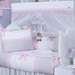 Kit Berço Chevron Noblesse Rosa 100% Algodão 9 Peças Kit Berço Chevron Noblesse Rosa 100% Algodão 9 Peças