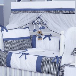 Kit Berço Chevron Noblesse Azul Marinho 100% Algodão 9 Peças Kit Berço Chevron Noblesse Azul Marinho 100% Algodão 9 Peças