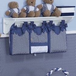 Porta Fraldas Varão Chevron Noblesse Azul Marinho 100% Algodão 3 Peças Porta Fraldas Varão Chevron Noblesse Azul Marinho 100% Algodão 3 Peças