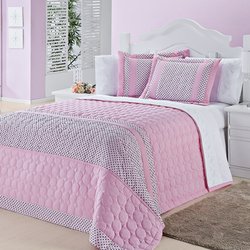 Cobre Leito Casal Poá Rosa Kit 3 Peças Cobre Leito Casal Poá Rosa Kit 3 Peças