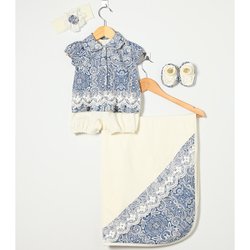 Saída de Maternidade Verão Palha com Azul 4 Peças Saída de Maternidade Verão Palha com Azul 4 Peças