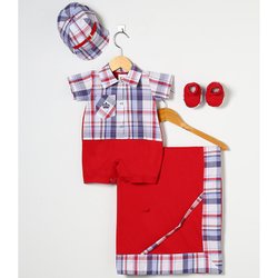 Saída de Maternidade Baby Verão Xadrez Vermelho 4 Peças Saída de Maternidade Baby Verão Xadrez Vermelho 4 Peças