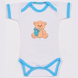Body de Bebê Manga Curta Ursinho Lacinho Azul Body de Bebê Manga Curta Ursinho Lacinho Azul