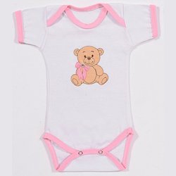 Body de Bebê Manga Curta Ursinho Lacinho Rosa Body de Bebê Manga Curta Ursinho Lacinho Rosa