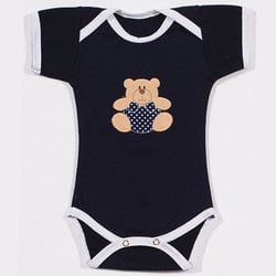 Body de Bebê Manga Curta Ursinho Bolinha Azul Marinho Body de Bebê Manga Curta Ursinho Bolinha Azul Marinho