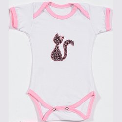 Body de Bebê Manga Curta Gatinha Branco Body de Bebê Manga Curta Gatinha Branco