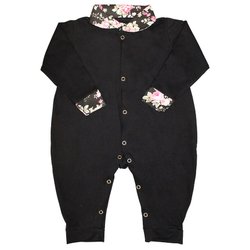 Macacão de Bebê Basic Floral Preto Macacão de Bebê Basic Floral Preto