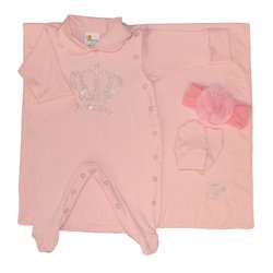 Saída de Maternidade Princesa Strass Rosa Malha Saída de Maternidade Princesa Strass Rosa Malha
