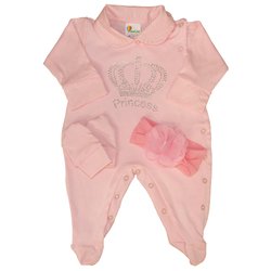 Macacão Princesa Strass Rosa Malha 3 Peças Macacão Princesa Strass Rosa Malha 3 Peças