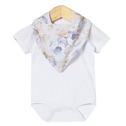 Body de Bebê Manga Curta Floral Azul + Babador Body de Bebê Manga Curta Floral Azul + Babador