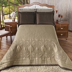 Cobre Leito Casal Padrão Majesty Cáqui e Marrom 5 Peças Cobre Leito Casal Padrão Majesty Cáqui e Marrom 5 Peças