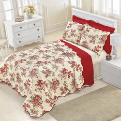 Colcha Casal Dupla Face Boutis Floral Vermelho 3 Peças Colcha Casal Dupla Face Boutis Floral Vermelho 3 Peças