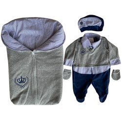 Saída de Maternidade Meu Príncipe 4 Peças Cinza Plush Saída de Maternidade Meu Príncipe 4 Peças Cinza Plush