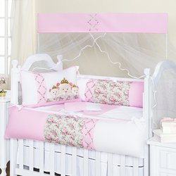 Kit Berço Minha Rainha Rosa 100% Algodão 8 peças Kit Berço Minha Rainha Rosa 100% Algodão 8 peças