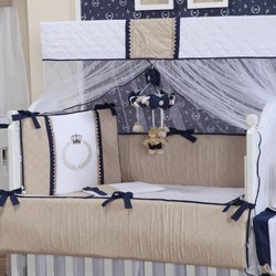 Kit Berço Realeza Marinho com Bege 9 Peças Kit Berço Realeza Marinho com Bege 9 Peças