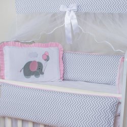 Kit Mini Berço Elefantinha Chevron Rosa 8 Peças 100% Algodão Kit Mini Berço Elefantinha Chevron Rosa 8 Peças 100% Algodão