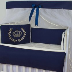 Kit Mini Berço Coroa Marinho 8 Peças 100% Algodão Kit Mini Berço Coroa Marinho 8 Peças 100% Algodão