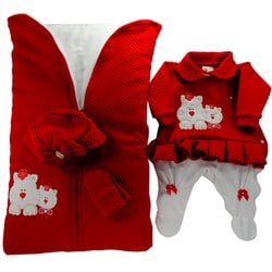 Saída de Maternidade Gatinha Vermelho Plush 4 Peças Saída de Maternidade Gatinha Vermelho Plush 4 Peças