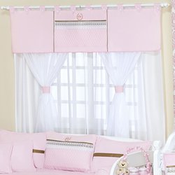 Cortina Quarto de Bebê Coroa Rosa 5 Peças Cortina Quarto de Bebê Coroa Rosa 5 Peças