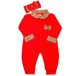 Macacão de Bebê Oncinha Vermelho com Faixa de Cabelo Macacão de Bebê Oncinha Vermelho com Faixa de Cabelo