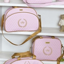 Kit Bolsa Maternidade Puppi Coroa Rosa e Dourado M e P Kit Bolsa Maternidade Puppi Coroa Rosa e Dourado M e P