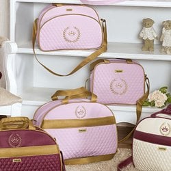 Kit Bolsa Maternidade Puppi Coroa Rosa e Dourado 3 Peças Kit Bolsa Maternidade Puppi Coroa Rosa e Dourado 3 Peças