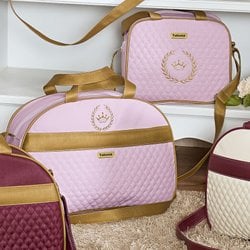 Kit Bolsa Maternidade Puppi Coroa Rosa e Dourado G e P Kit Bolsa Maternidade Puppi Coroa Rosa e Dourado G e P