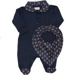 Macacão de Bebê Marinho + Bandana Âncora Dourado Macacão de Bebê Marinho + Bandana Âncora Dourado