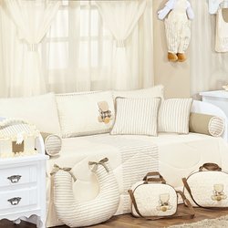 Kit Cama Babá Ursinho Mimado Palha 100% Algodão 8 Peças Kit Cama Babá Ursinho Mimado Palha 100% Algodão 8 Peças