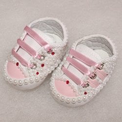 Sapatinho de Bebê Menina Tênis Pérola com Rosa Sapatinho de Bebê Menina Tênis Pérola com Rosa