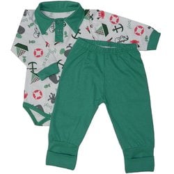 Conjunto Bebê Body e Mijão Marinheiro Verde Conjunto Bebê Body e Mijão Marinheiro Verde