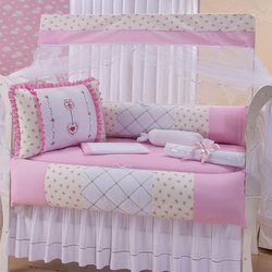 Kit Berço Coração Rosa 100% Algodão 9 Peças Kit Berço Coração Rosa 100% Algodão 9 Peças