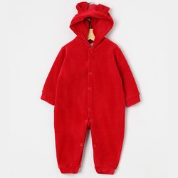 Macacão Manga Longa Ursinho Vermelho Plush Com Capuz Macacão Manga Longa Ursinho Vermelho Plush Com Capuz