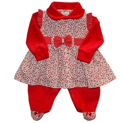 Macacão Manga Longa Mimo Florzinha Vermelha Plush Macacão Manga Longa Mimo Florzinha Vermelha Plush