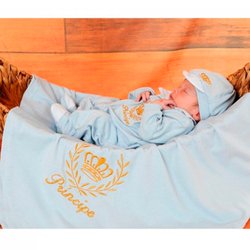 Saída de Maternidade Príncipe Azul com Dourado Saída de Maternidade Príncipe Azul com Dourado