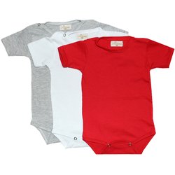 Kit Body de Bebê Vermelho Cinza e Branco 3 Peças Kit Body de Bebê Vermelho Cinza e Branco 3 Peças