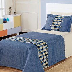Cobre Leito Solteiro Jeans Azul 4 Peças Cobre Leito Solteiro Jeans Azul 4 Peças
