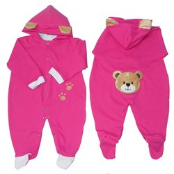 Macacão Manga Longa Ursa Pink Capuz Macacão Manga Longa Ursa Pink Capuz