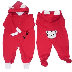 Macacão Manga Longa Tigre Vermelho Capuz Macacão Manga Longa Tigre Vermelho Capuz