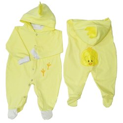 Macacão Manga Longa Piu Piu Amarelo Capuz Macacão Manga Longa Piu Piu Amarelo Capuz