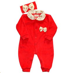 Macacão Manga Longa Ursinha Vermelho Plush Macacão Manga Longa Ursinha Vermelho Plush