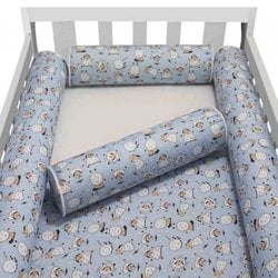 Kit Berço Rolinho Ovelha Azul 100% Algodão 4 Peças Kit Berço Rolinho Ovelha Azul 100% Algodão 4 Peças