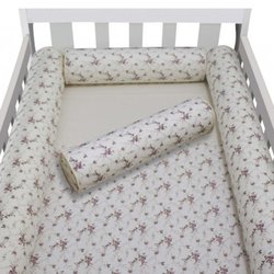 Kit Berço Rolinho Floral Rosê 100% Algodão 4 Peças Kit Berço Rolinho Floral Rosê 100% Algodão 4 Peças