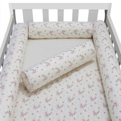 Kit Berço Rolinho Floral Rosa 100% Algodão 4 Peças Kit Berço Rolinho Floral Rosa 100% Algodão 4 Peças