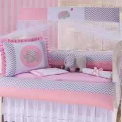Kit Berço Elefantinha Rosa 100% Algodão 9 Peças Kit Berço Elefantinha Rosa 100% Algodão 9 Peças