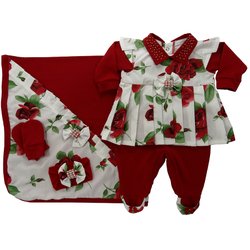 Saída de Maternidade Helô Floral Vermelho 100% Algodão Saída de Maternidade Helô Floral Vermelho 100% Algodão