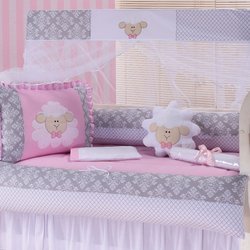 Quarto de Bebê Ovelhinha Rosa 100% Algodão 16 Peças Quarto de Bebê Ovelhinha Rosa 100% Algodão 16 Peças