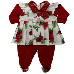 Macacão Manga Longa Helô Floral Vermelho 100% Algodão Macacão Manga Longa Helô Floral Vermelho 100% Algodão