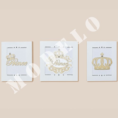 Quadro Decorativo Coroa Dourada Branco Princess 3 Peças