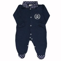 Macacão Manga Longa Baby Coroa Marinho Malha Macacão Manga Longa Baby Coroa Marinho Malha